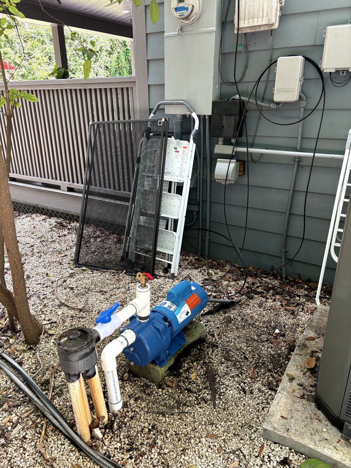 new blue irrigation pump installed at Miami home